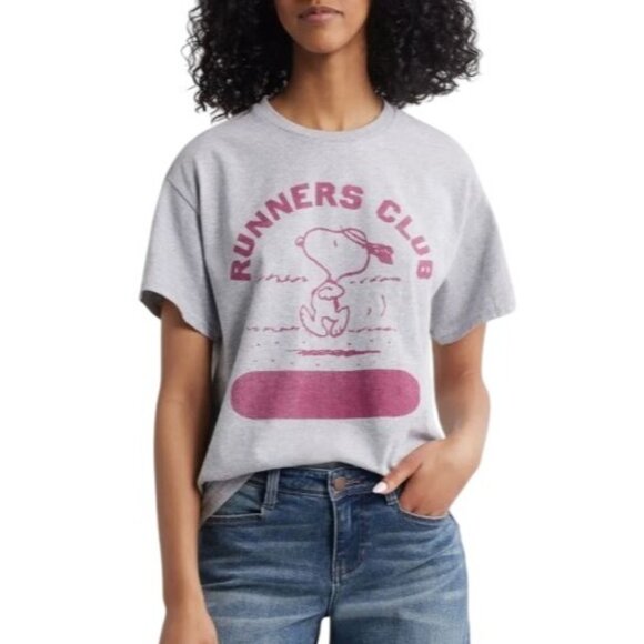 NWT Women's - Peanuts Runners Club Cotton Graphic T-Shirt, Size Medium - Picture 1 of 7